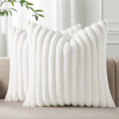 Faux Fur Decorative Throw Pillow Covers 16x16 Set of 2 (White / 16" x 16" (Pack of 2))