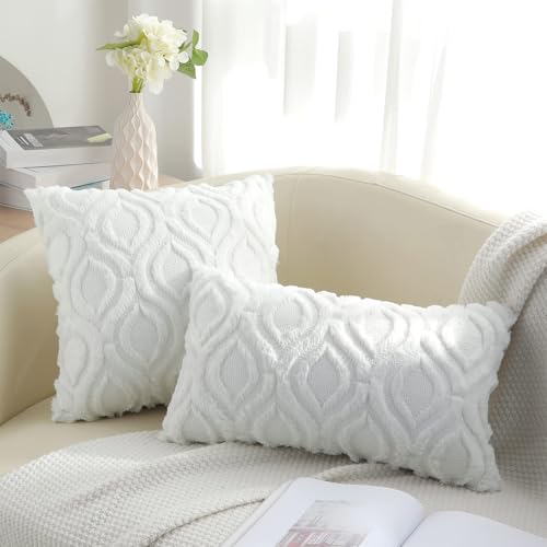 Faux Fur Plush Soft White Throw Pillow Covers 20x20 Set of 2 (20" x 20" (Pack of 2) / White)
