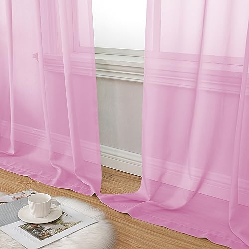 Light Pink Sheer Curtains 63 Inch Length 2 Panels Set (40"W x 63"L (Pack of 2) / Light Pink)