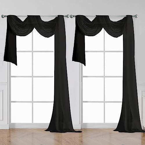 Black Sheer Curtains 144 inch Extra Long (Black / 42"W x 144"L (Pack of 2))