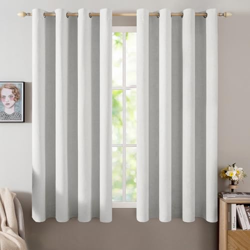 100% Blackout Linen Curtains for Bedroom 52x63 Inch Heathered White (Heathered White / 52"W x 63"L (Pack of 2))