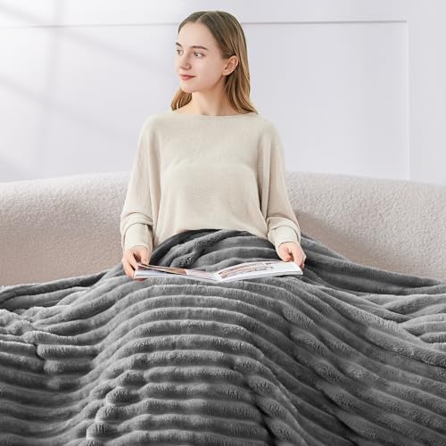 Ribbed Grey Throw Blanket for Couch (Grey / Throw(50"x60"))