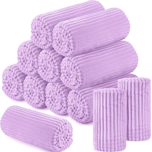 12 Pcs Flannel Blankets Bulk (Lavender Purple)