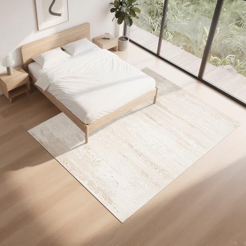 8x10 Neutral Washable Area Rugs for Living Room (8' x 10' (Rectangular) / Light Brown-light Yellow-beige Brown-white)