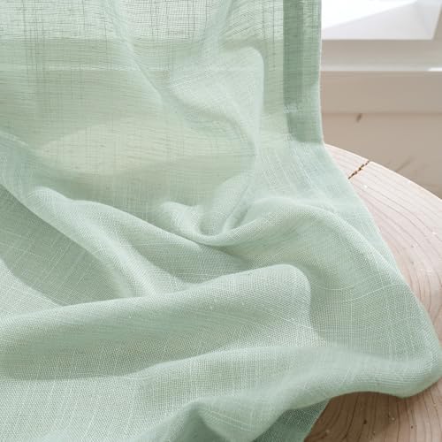 Light Green Linen Curtains 40 Inches Long (Sage Green / 42"W x 40"L (Pack of 2))