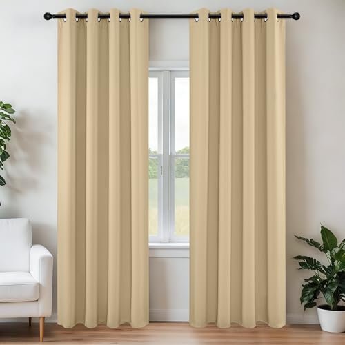 Long Blackout Curtains for Bedroom & Living Room 120 Inch 2 Panels (Beige / 52"W x 120"L (Pack of 2))
