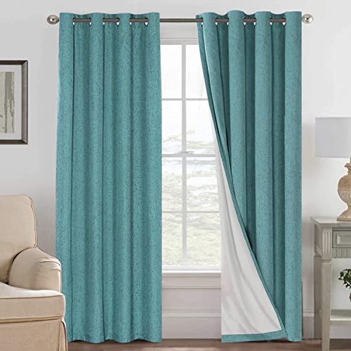 100% Blackout Linen Curtains 96" L 2 Panels Teal (Teal / 52"W x 96"L (Pack of 2))