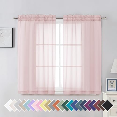 Blush Pink Sheer Curtains 45 Inch Length 2 Panels Set (42"W x 45"L (Pack of 2) / Blush Pink)