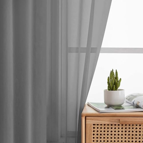 Grey Sheer Curtain for Bedroom Living Room 78 Inches Long 2 Panels Set (Grey / 42"W x 78"L (Pack of 2))