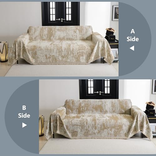 Sectional Couch Cover Khaki Geometric Abstract Sofa Covers for Sectional Sofa L Shape Chenille Couch Protector for Dogs Pets Couch Throw Cover Washable Durable for Home Decor (71" x 118" / 1# Khaki)