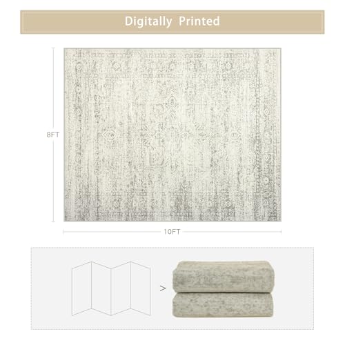 Washable Rugs 8x10 Area Rug for Living Room (8' x 10' (Rectangular) / Beige-green-grey)
