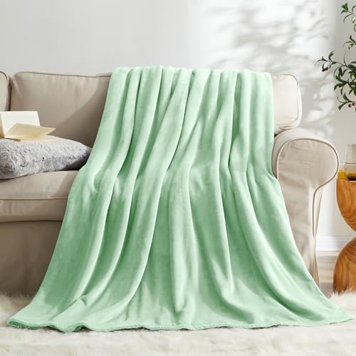 Sage Green Fleece Throw Blanket for Bed (Sage Green / Throw(50"x60"))