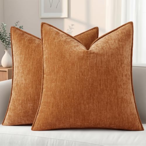 Chenille Light Rust Velvet Throw Pillow Covers 18x18 Set of 2 (Light Rust / 18" x 18" (Pack of 2))