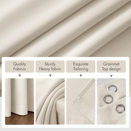 Beige White Blackout Bedroom Curtains Drapes 96 Inch Long 52"x96" (Beige White / 52"W x 96"L (Pack of 2))