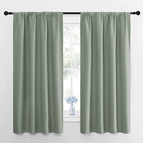 Window Curtains Blackout Drapes (Greyish Green / 42"W x 63"L (Pack of 2))
