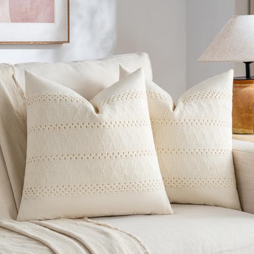 Set of 1 Boho Cream Decorative Throw Pillow Cover 16x16 Inch for Couch Bed Sofa (16" x 16" (Pack of 1) / Cream)