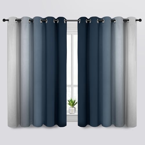 Ombre Navy Blue to Grey White Curtains for Living Room 70Wx63L (70"W x 63"L (Pack of 2) / Navy Blue)