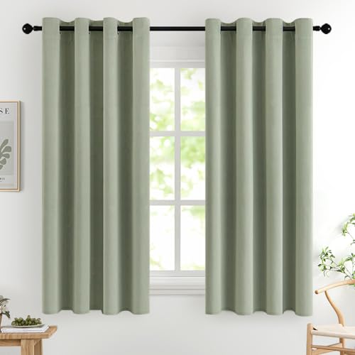 Sage Green Blackout Bedroom Curtains Drapes 72 Inch Long 52"x72" (Sage Green / 52"W x 72"L (Pack of 2))