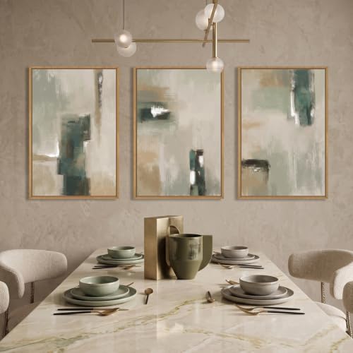 Large Abstract Green Brown Framed Canvas Wall Art (Abstract Green Brown Wall Art / 24"L x 36"W)