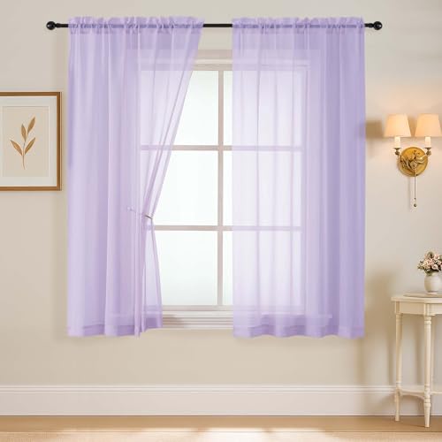 Lavender Sheer Curtains 63 Inch Length 2 Panels (42"W x 63"L (Pack of 2) / Lavender)