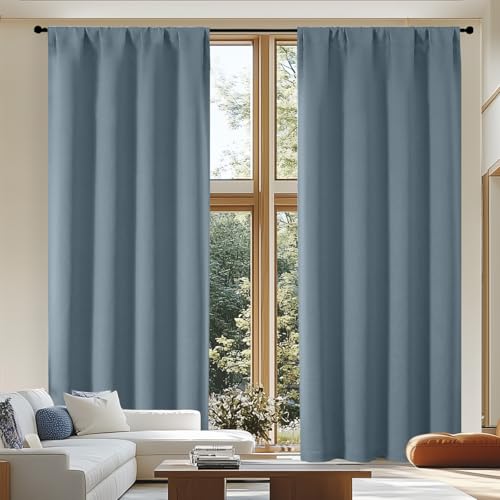 Ava Blackout Curtains for Patio 108 Inches Long 2 Panels Set (Stone Blue / 50"W x 108"L (Pack of 2))