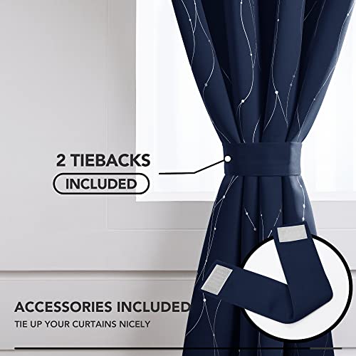 Living Room Curtains 45 Inches Long (Navy Blue/Wave Dots / 42"W x 45"L (Pack of 2))