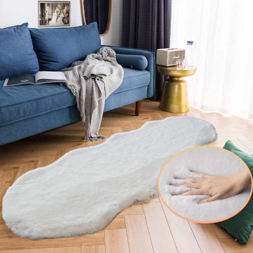 Faux Rabbit Fur Washable Rugs for Bedroom Light Grey Fluffy Rug for Living Room Non Slip Faux Fur Rug for Hallway 2x6 Shaped Rugs (2' x 6' (Oblong) / Grey)