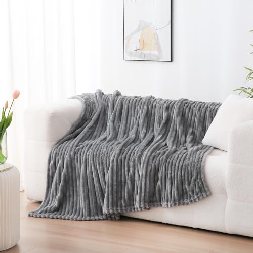 Grey Fleece Throw Blanket 60”×80” for Couch Sofa Livingroom (Grey / 60×80inch)