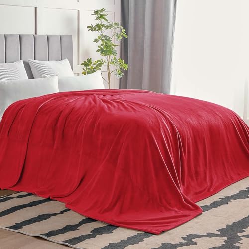 Fleece Blanket Soft Plush Oversized Bed Blanket Red 120"x120" (Red / Oversized King(120"x120"))