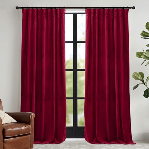 Red Velvet Blackout Curtains 96 inches for Bedroom Living Room (Red / 52"W x 96"L (Pack of 2))