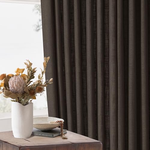 Dark Chocolate Pleated Linen Semi Sheer Curtains 45 Inch Length 2 Panels (Dark Chocolate / 40"W x 45"L (Pack of 2))