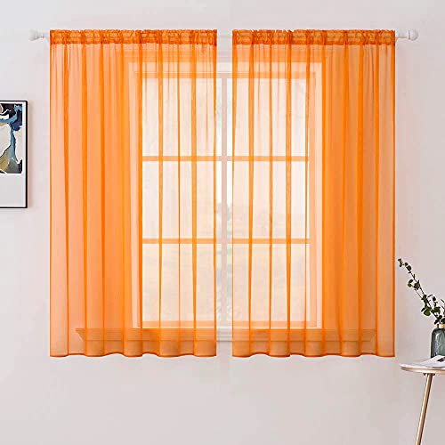 Orange Fall Sheer Curtains 54 X 45 Inches (Orange / 54"W x 45"L (Pack of 2))