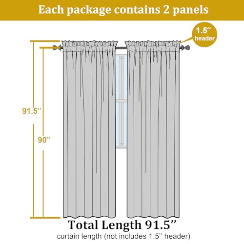 Lemon Sheer Curtains for Bedroom Living Room 90 Inches Long (Lemon Yellow / 42"W x 90"L (Pack of 2))