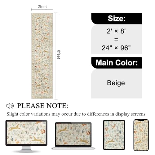 2x8 Washable Runner Rug (Beige (Animal) / 2' x 8' (Rectangular))