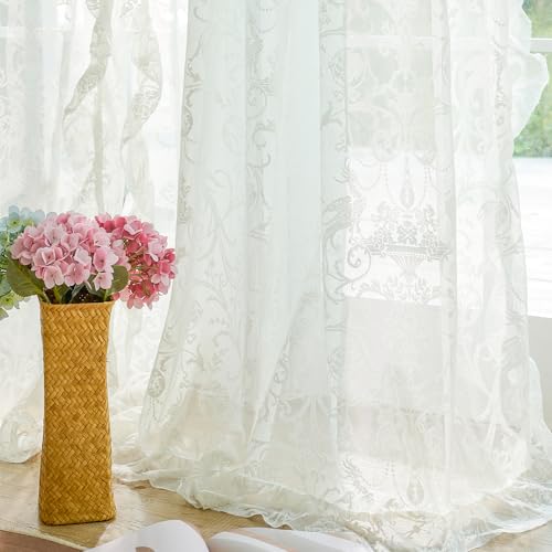 Lace Ruffle Curtains 2 Panels (59"W x 72"L (Pack of 2) / Cream)