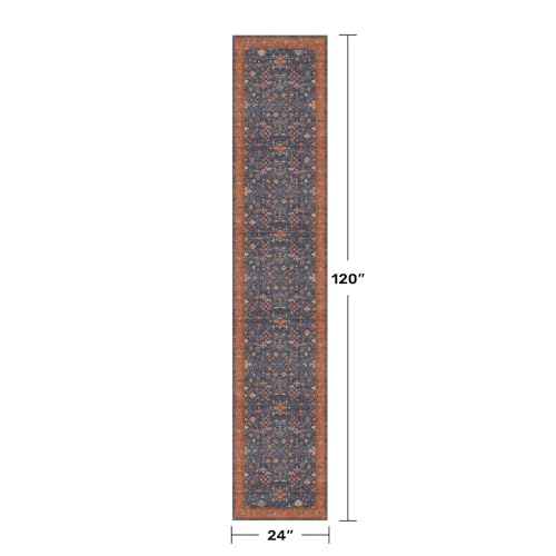 Navy Blue Washable Hallway Runner Rug 2x10 Non Slip Rugs for Kitchen (2' x 10' (Runner) / Blue / Terracotta)
