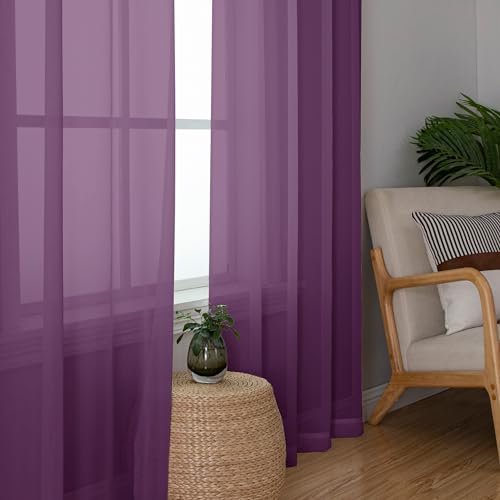 Plum Sheer Curtains 63 Inches Long 2 Panels Set (Plum / 42"W x 63"L (Pack of 2))