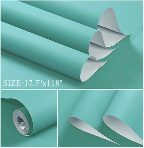 393.7''x17.7''Mint Green Peel and Stick Wallpaper Contact Paper Modern Self Adhesive Wall Paper Removable Textured Solid Color Shelf Cabinet Vinyl Roll (Mint Green / 393.7''x17.7'')