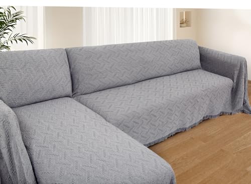 Sectional Couch Covers for Sectional Sofa L Shaped Sofa Cover Blanket 2 Pieces L Shape Furniture Protector for Pets Dogs (Light Grey / XX-Large)
