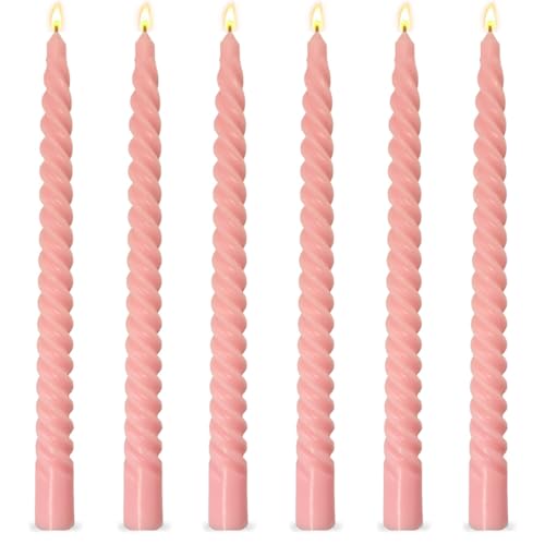 6 Pack 10 Inch Pink Spiral Taper Candles for Holiday Home Decoration (Pink)