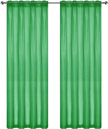 Sheer Voile Window Treatment Rod Pocket Curtain Panels for Kitchen Bedroom Living Room Drapes Sunlight Filtering Privacy Semi Home Decor Assorted Colors Sizes (Green / 52"W x 45"L (Pack of 2))