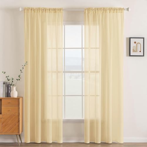 Cream Beige Sheer Curtains 54 X 108 Inches (Cream Beige / 54"W x 108"L (Pack of 2))