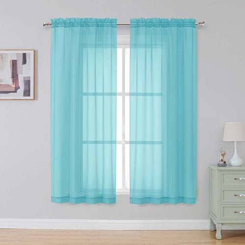 Aqua Sheer Curtains 63 Inch Length 2 Panels for Bedroom (Aqua / 42"W x 63"L (Pack of 2))