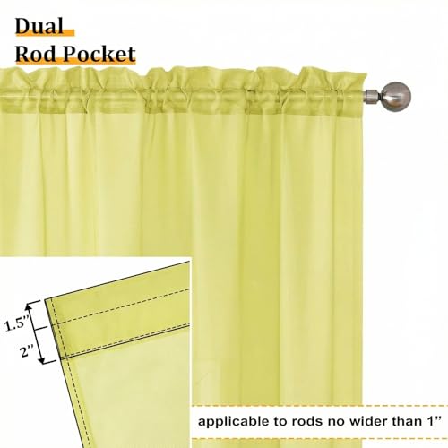 Lemon Sheer Curtains 84 Inches Long 2 Panels Set for Living Room (42"W x 84"L (Pack of 2) / Lemon)