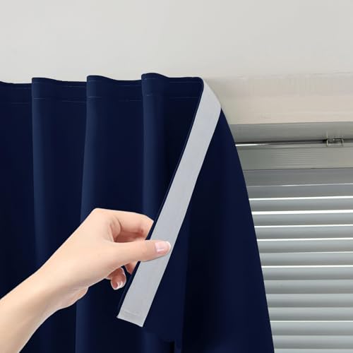 Self Adhesive Portable Blackout Curtains for Bedroom Easy to Install Window Thermal Lnsulated Kitchen Room Darkening Small Window Curtains (47"W x 59"L (Pack of 1) / Navy Blue)