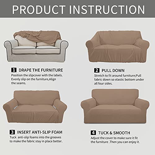 Stretch Loveseat Couch Covers Washable Camel (Medium Loveseat / Camel)