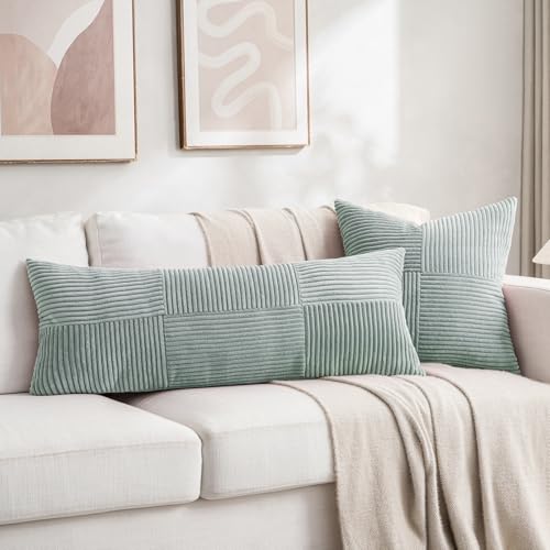 Set of 2 Grey Blue Boho Long Lumbar Body Decorative Throw Pillow Cover 14x36 Inch for Bed Couch Bedroom Bench (Grey Blue / 36" x 14" (Pack of 2))