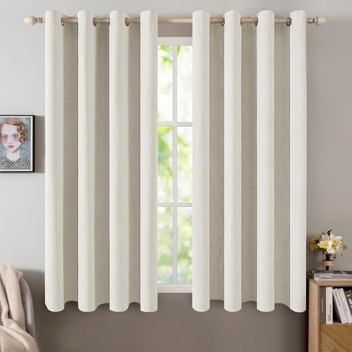 100% Blackout Linen Curtains for Bedroom 52x54 Inches Linen Beige (Linen Beige / 52"W x 54"L (Pack of 2))