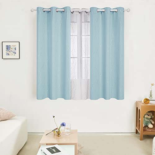 Living Room Curtains 45 Inches Long (Light Blue/Wave Dots / 42"W x 45"L (Pack of 2))