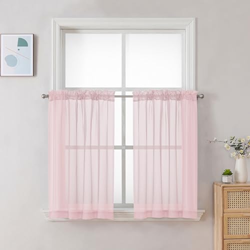 Sheer Curtains 24 Inch Length (Blush Pink / 42"W x 24"L (Pack of 2))